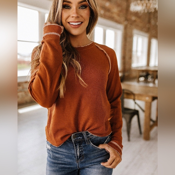 Rust Orange Long Sleeve Top - Picture 1 of 4
